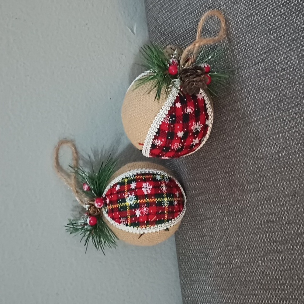 Set of 2 Pier 1 Woodland Christmas Ornaments